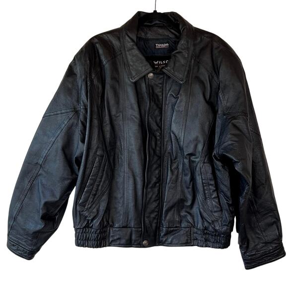Vintage 90s Wilsons Mens Leather Bomber Jacket size XL Thinsulate Black Zip Snap - Picture 1 of 13